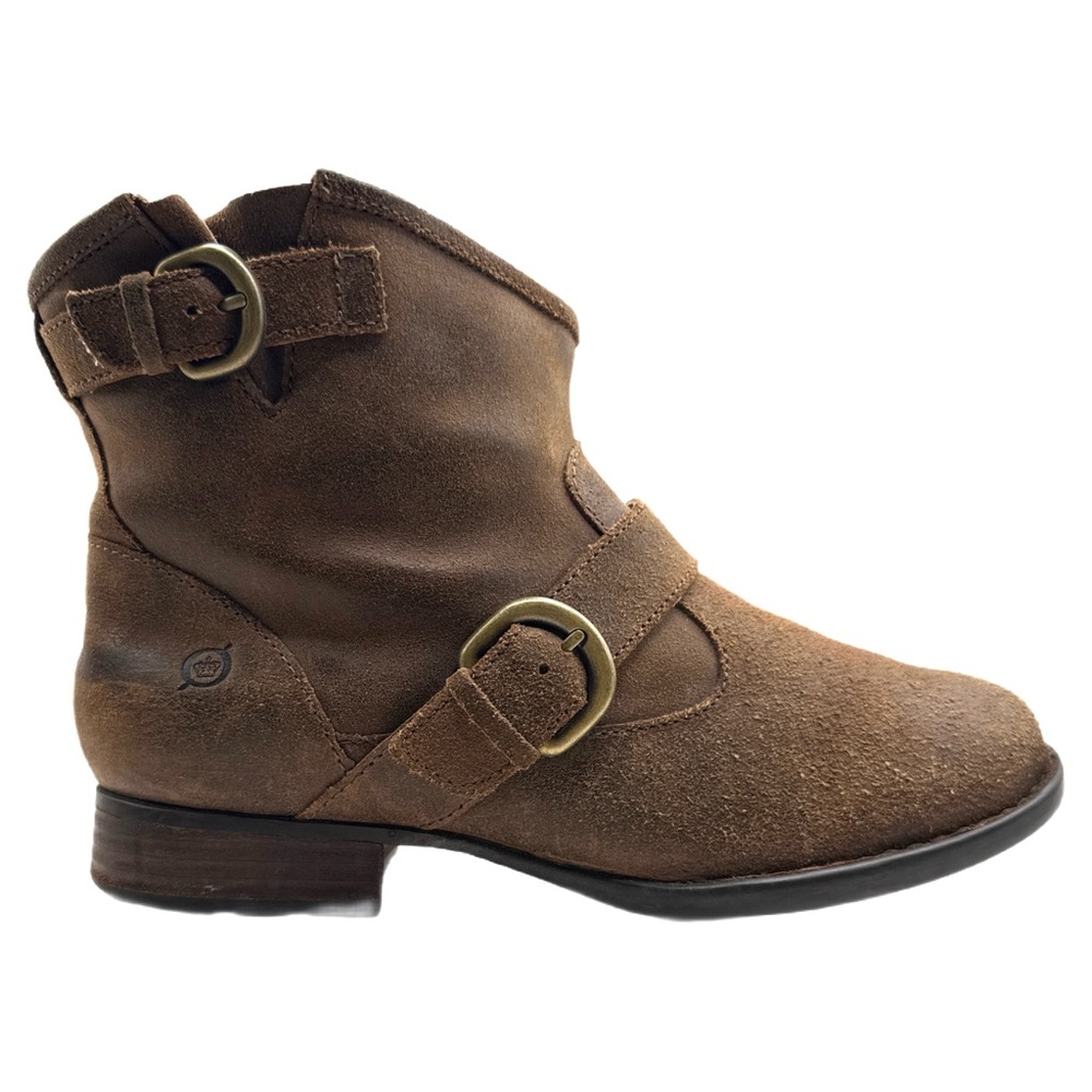 Børn Regis Women's Distressed Brown Leather Shearling Moto Ankle Boots Size 8.5